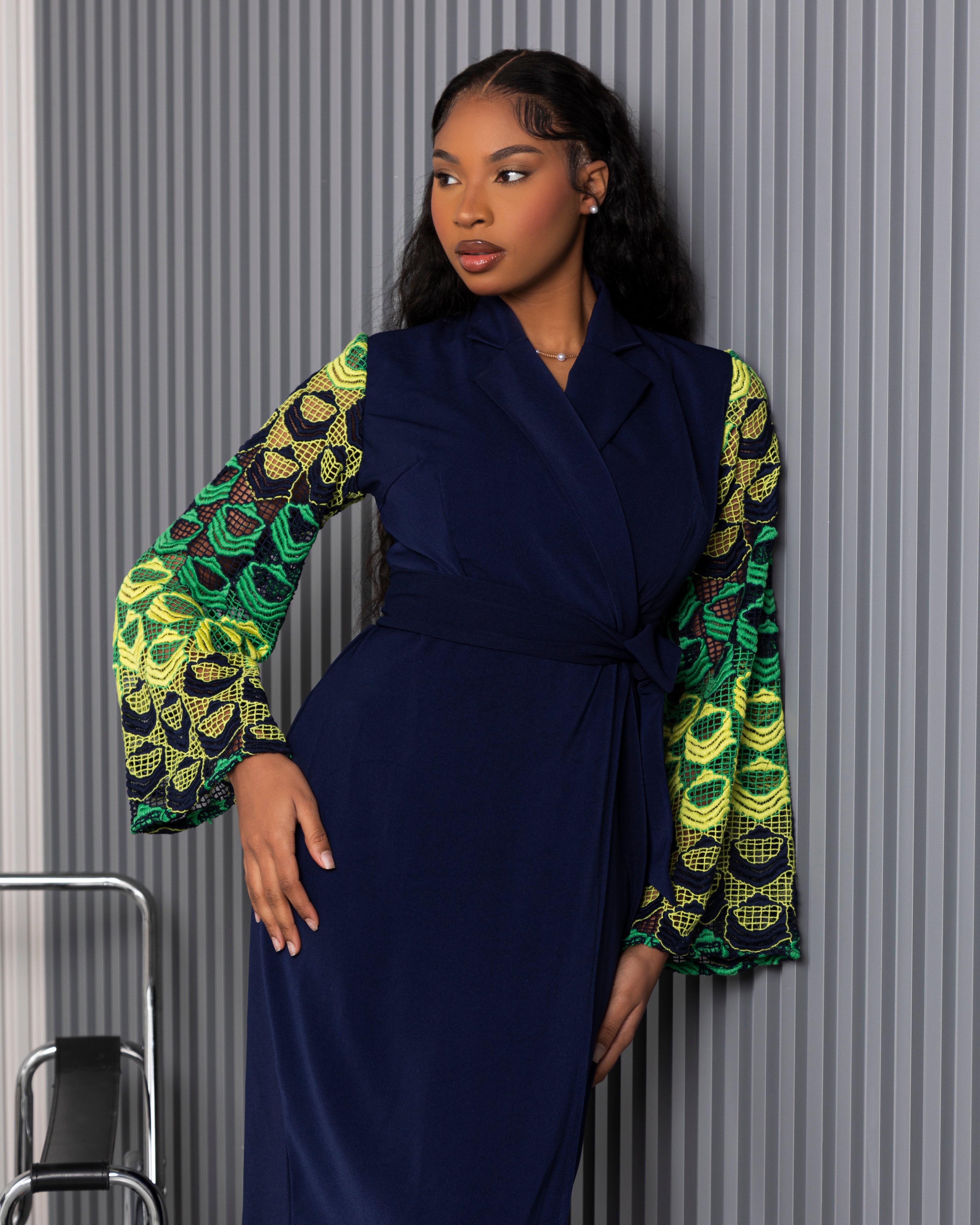 Ombre Guipure Sleeved Wrap Dress