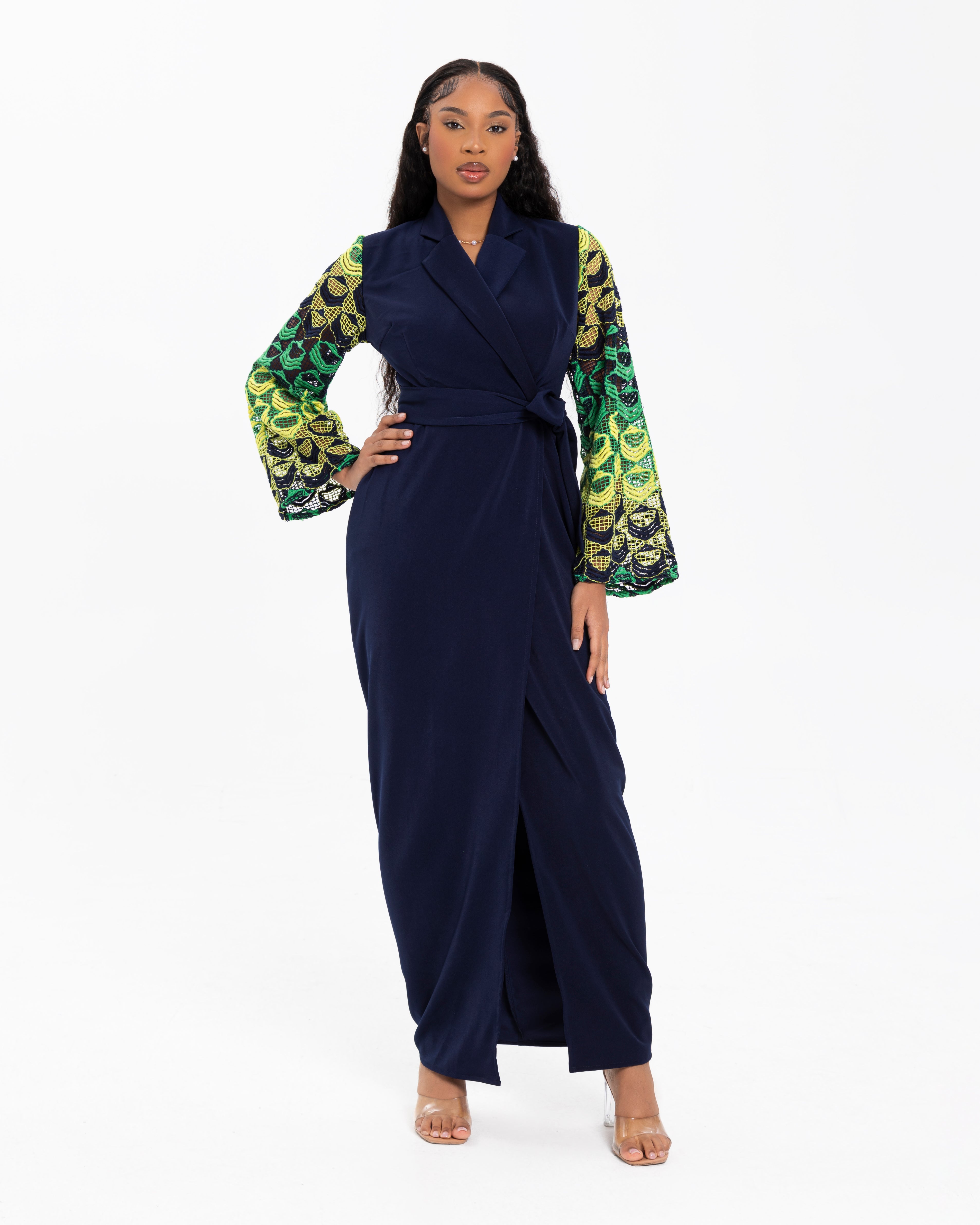 Ombre Guipure Sleeved Wrap Dress