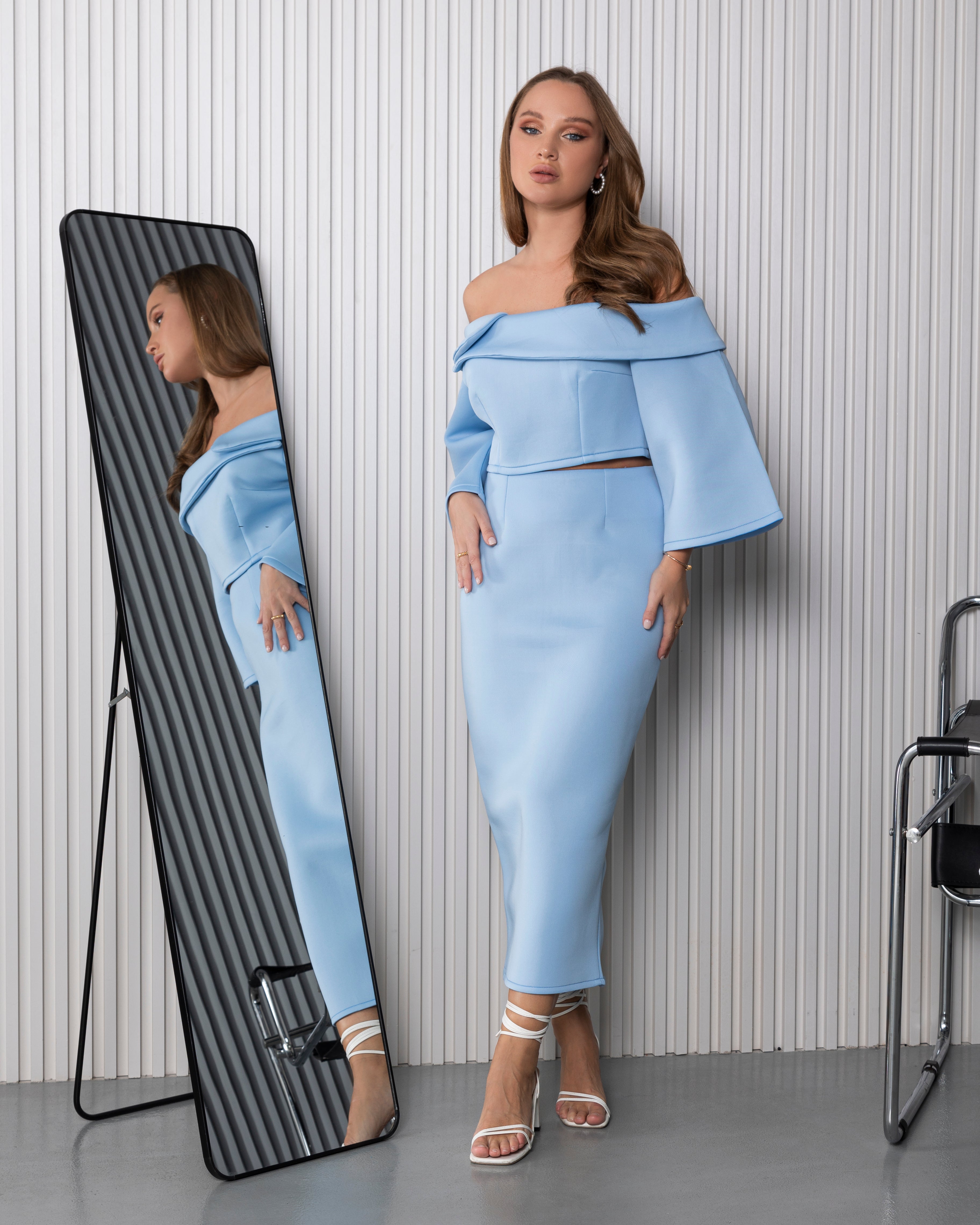 Midi Pencil Skirt With Crop Blouse