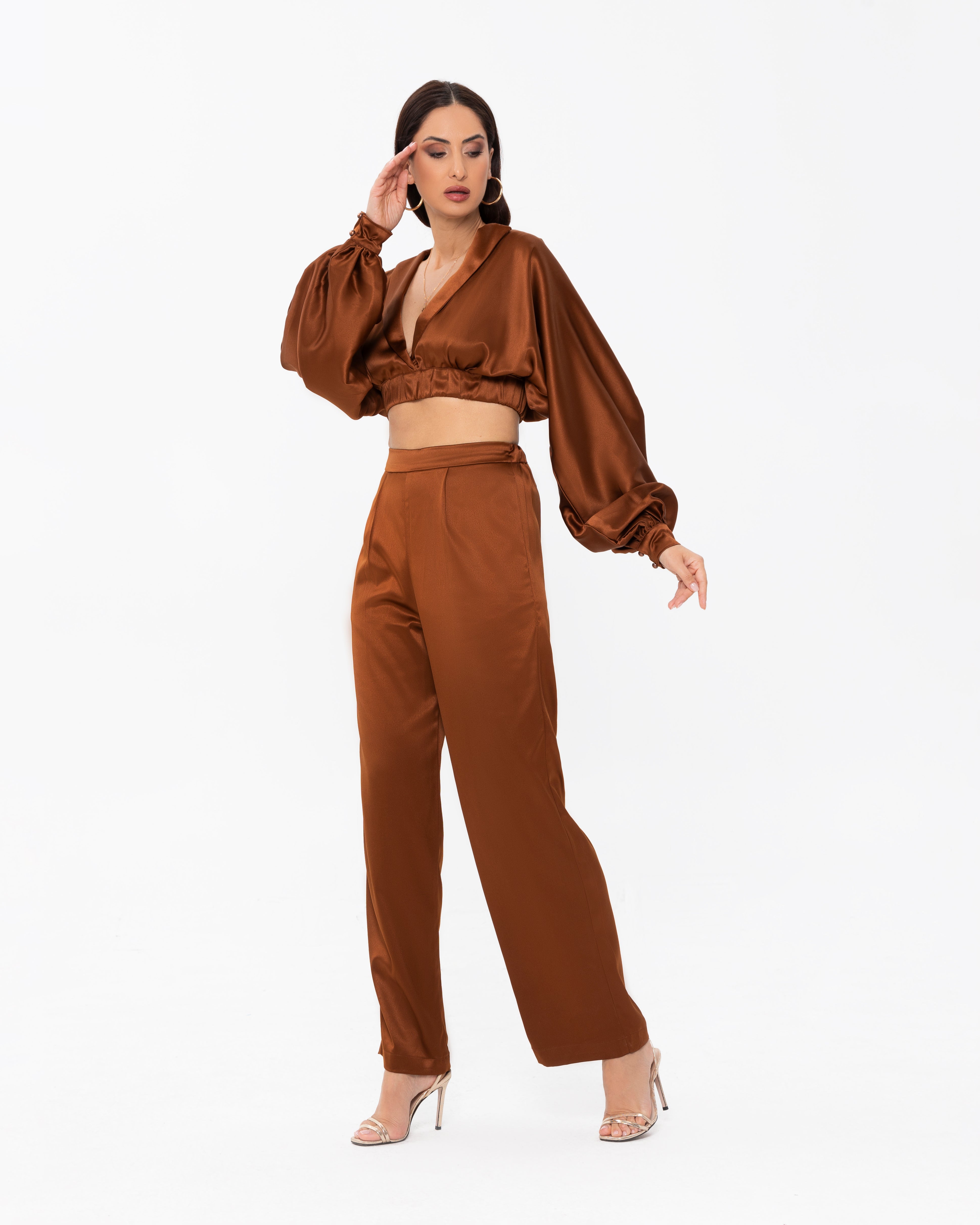 Bishop Sleeves Crop Top Co-ord Set