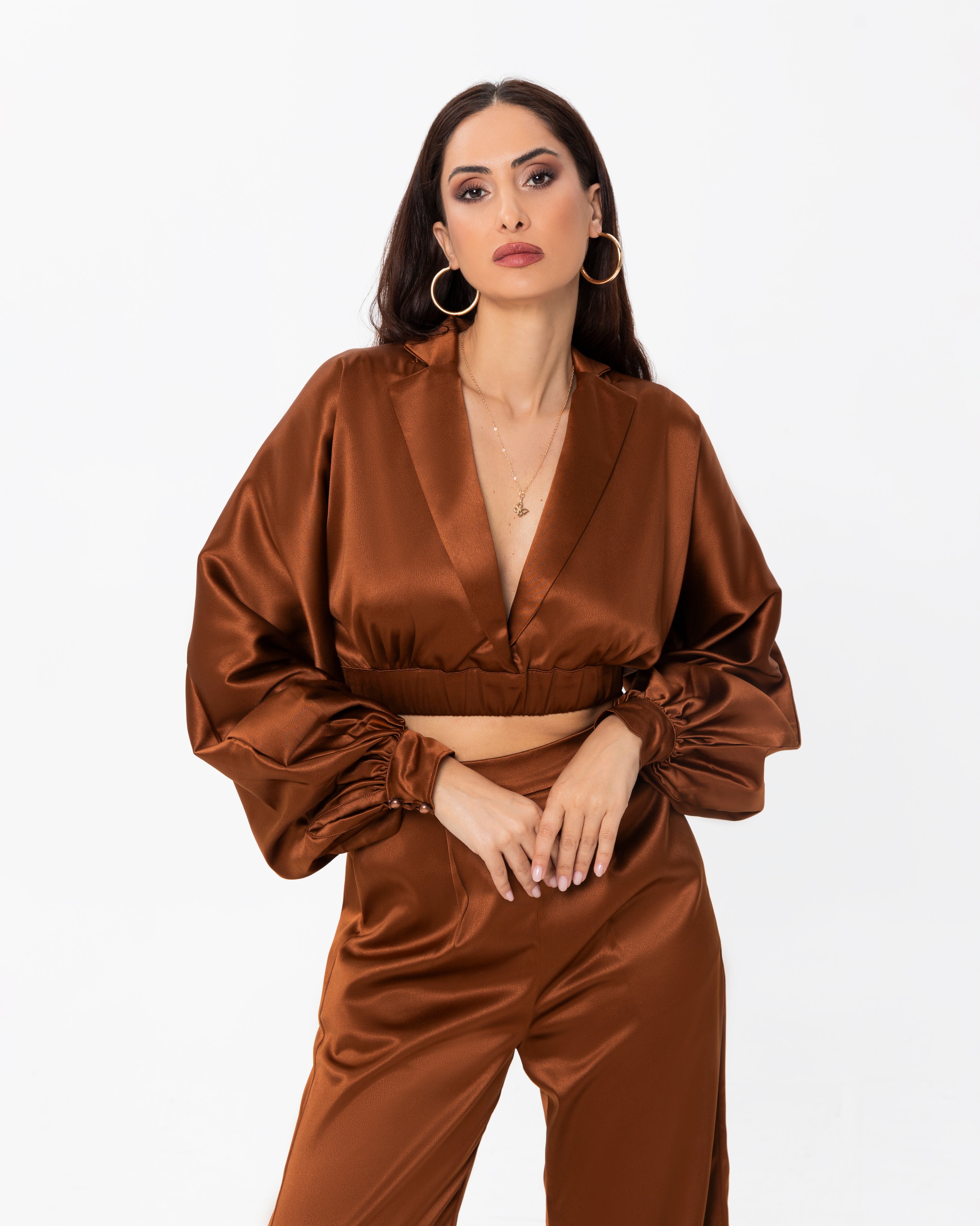 Bishop Sleeves Crop Top Co-ord Set
