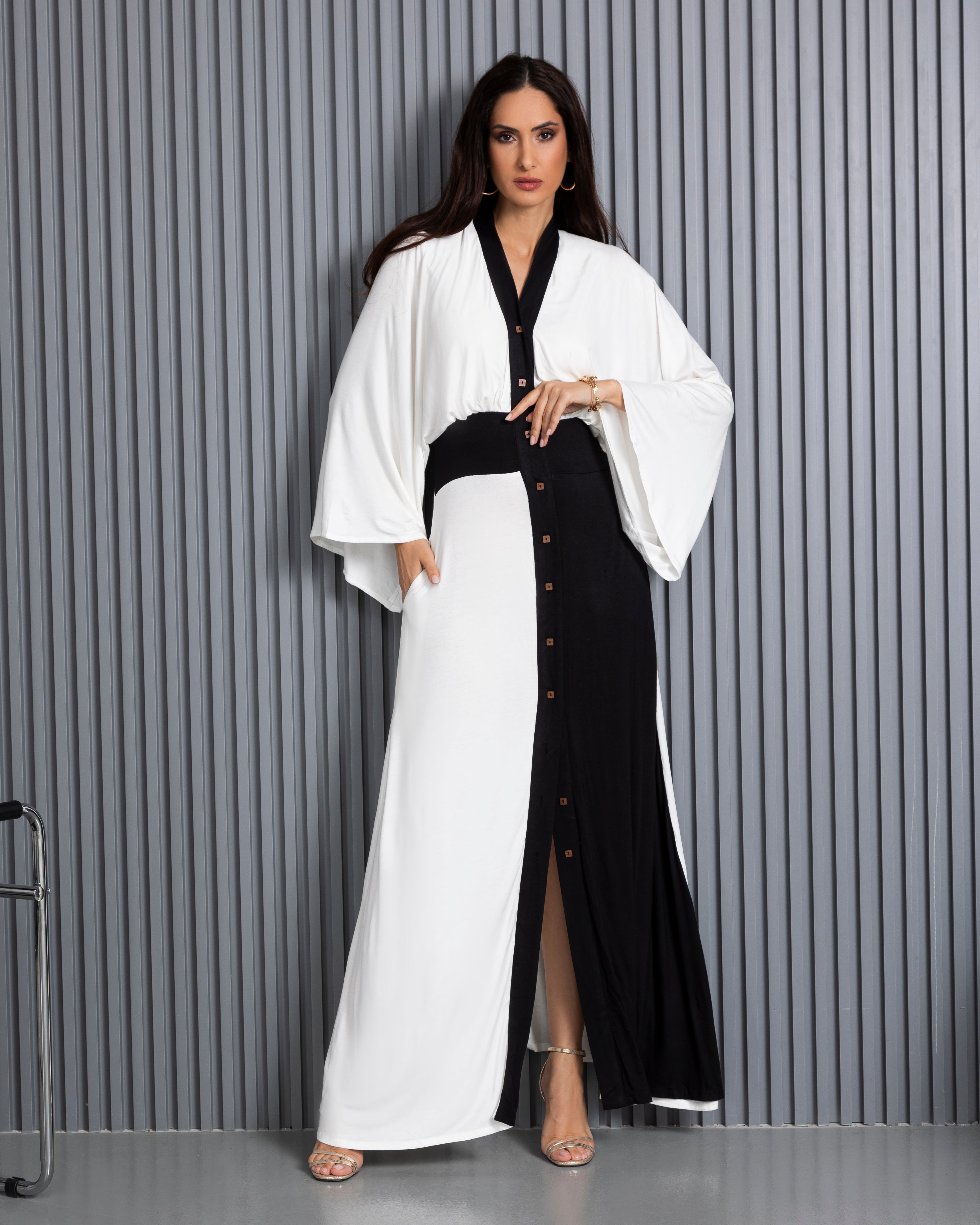 Batwing Button-Down Jersey Dress