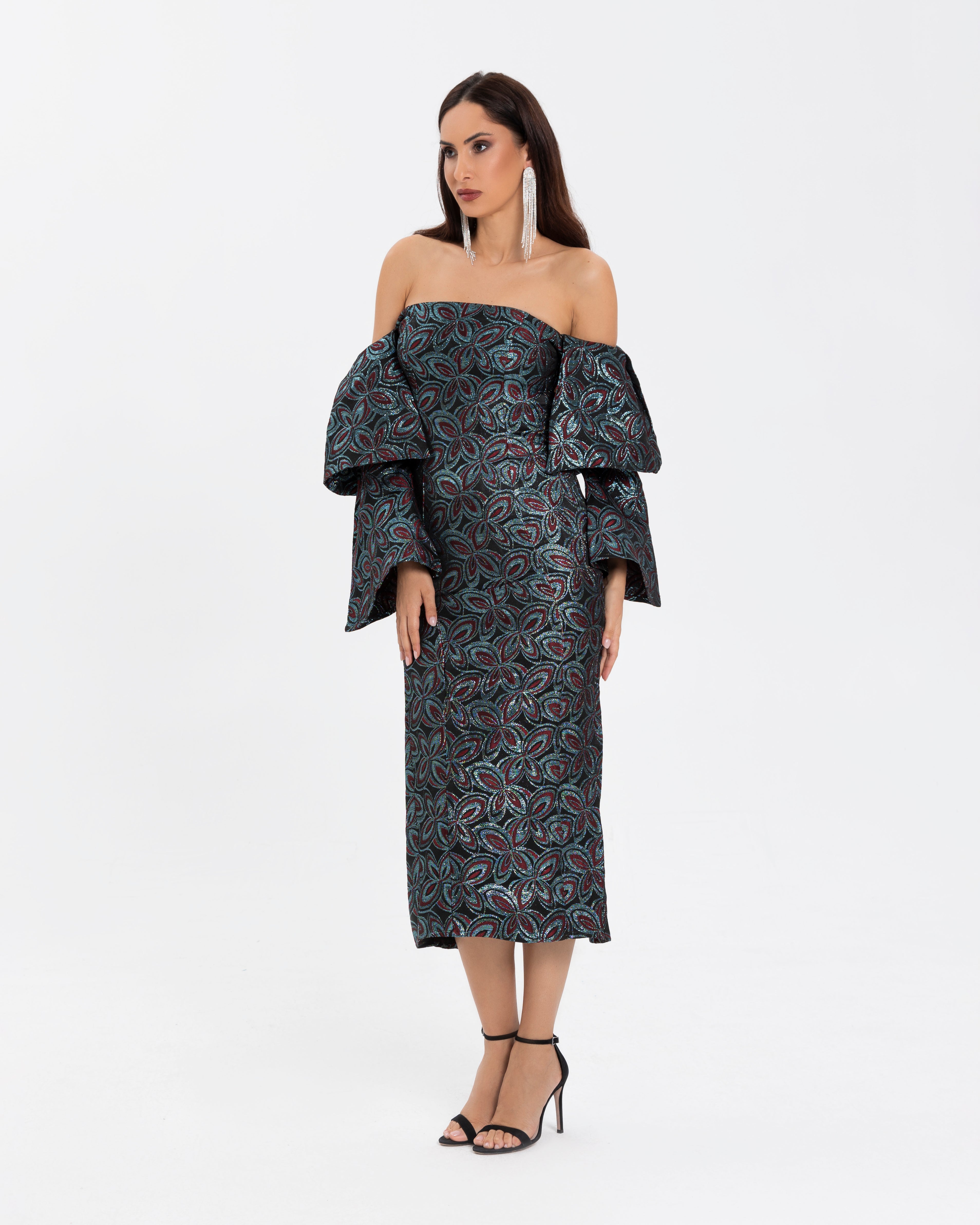 Off-Shoulder Midi Dress With Double Sleeve Details