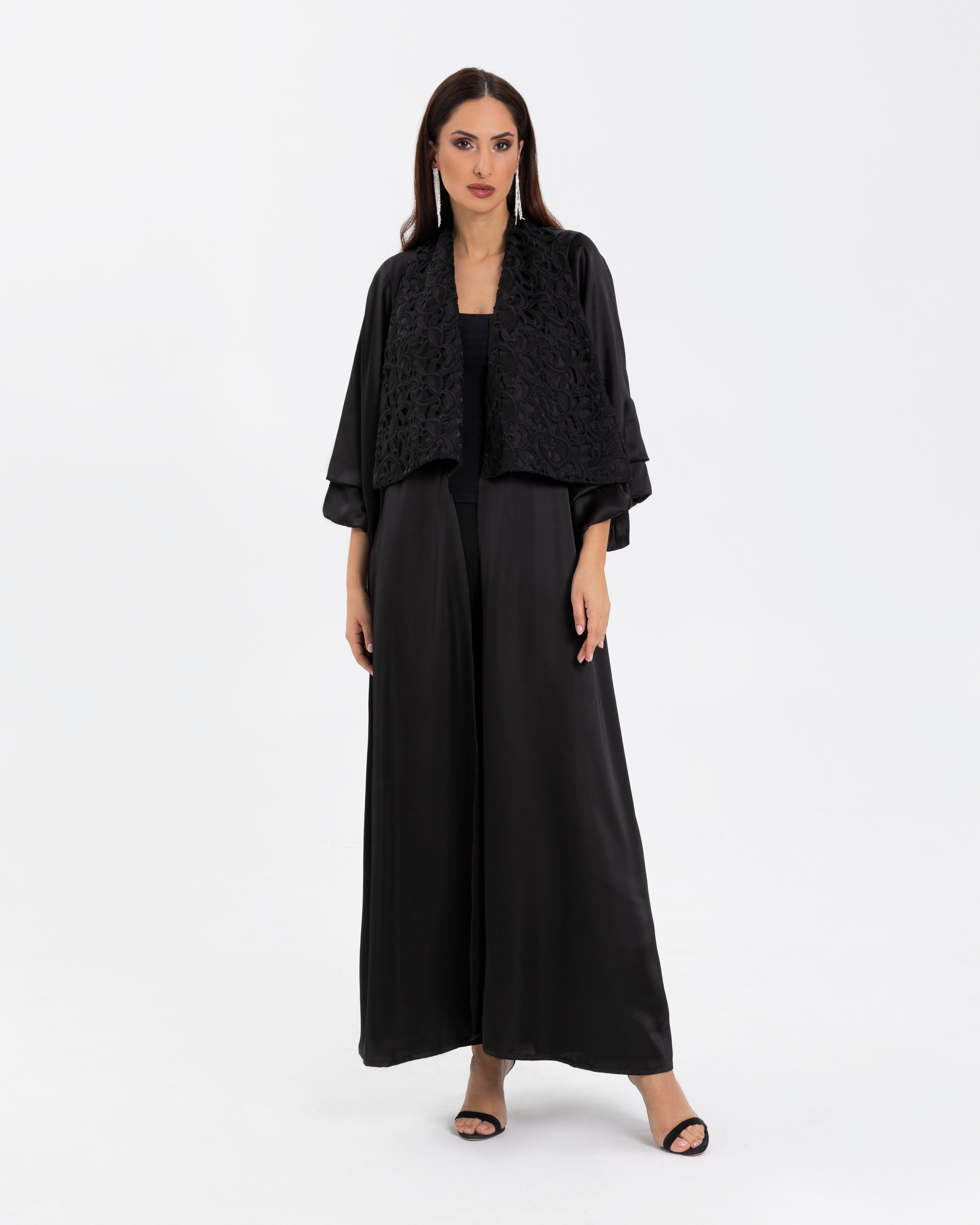 Abaya With Guipure Lapel
