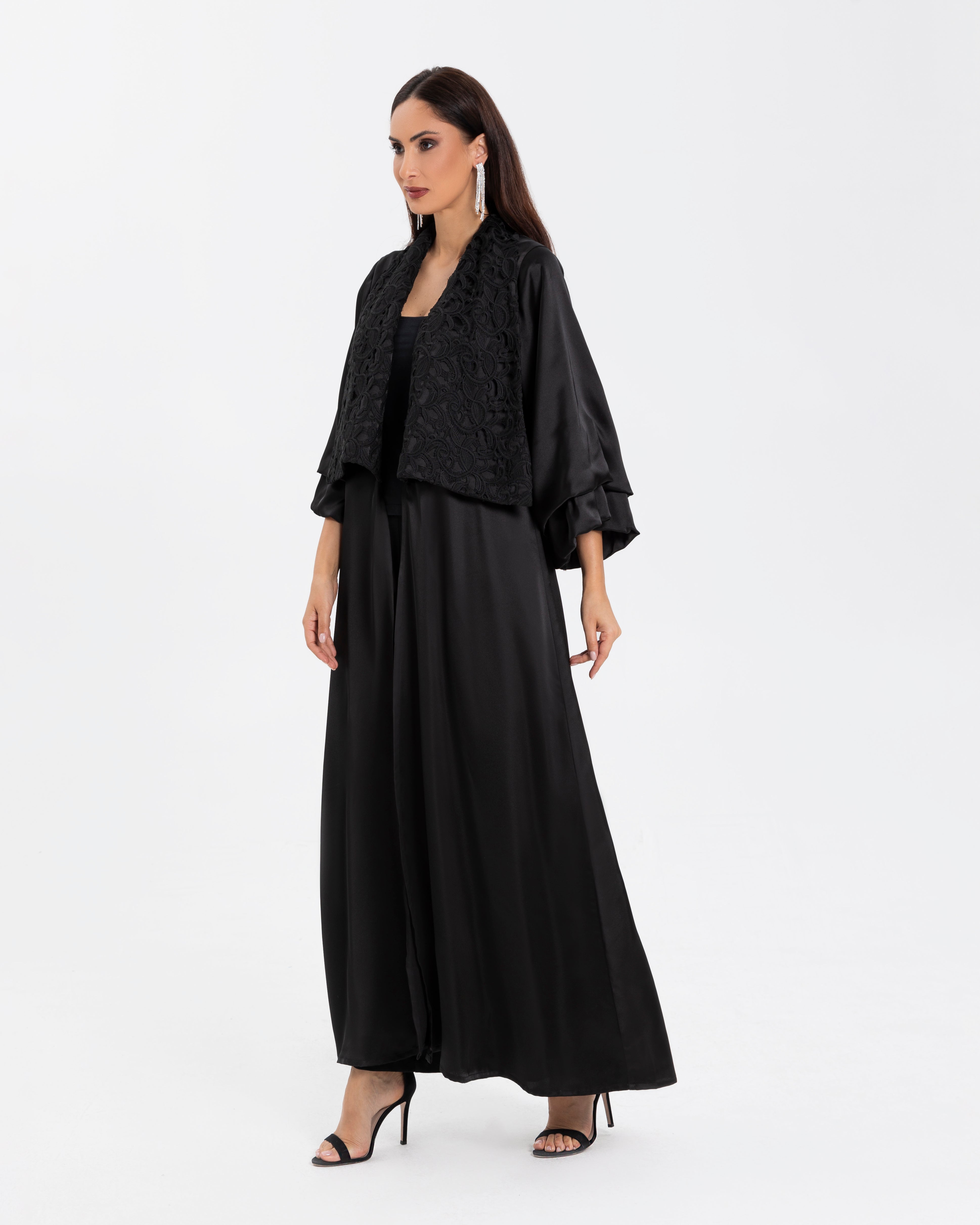 Abaya With Guipure Lapel