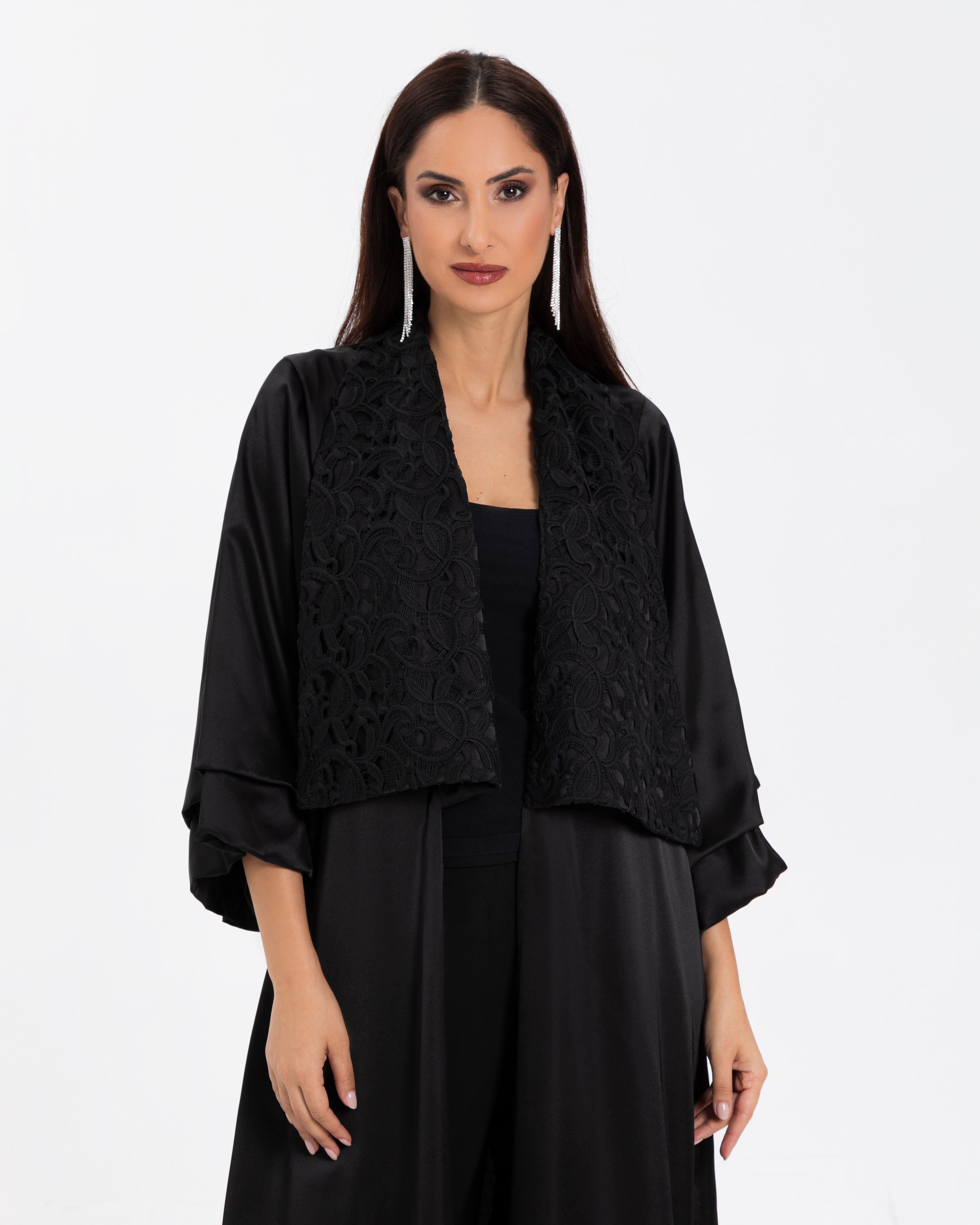 Abaya With Guipure Lapel