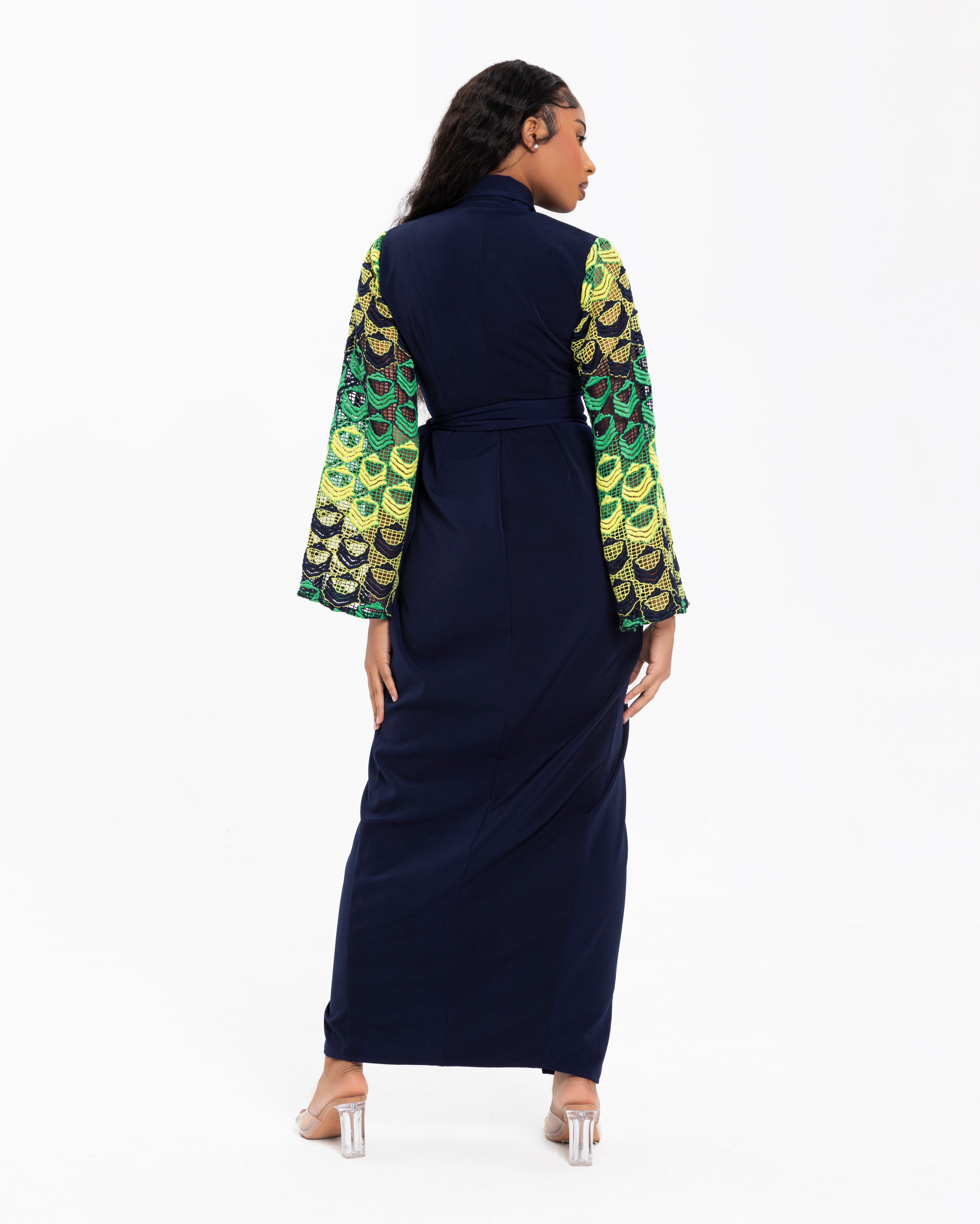 Ombre Guipure Sleeved Wrap Dress