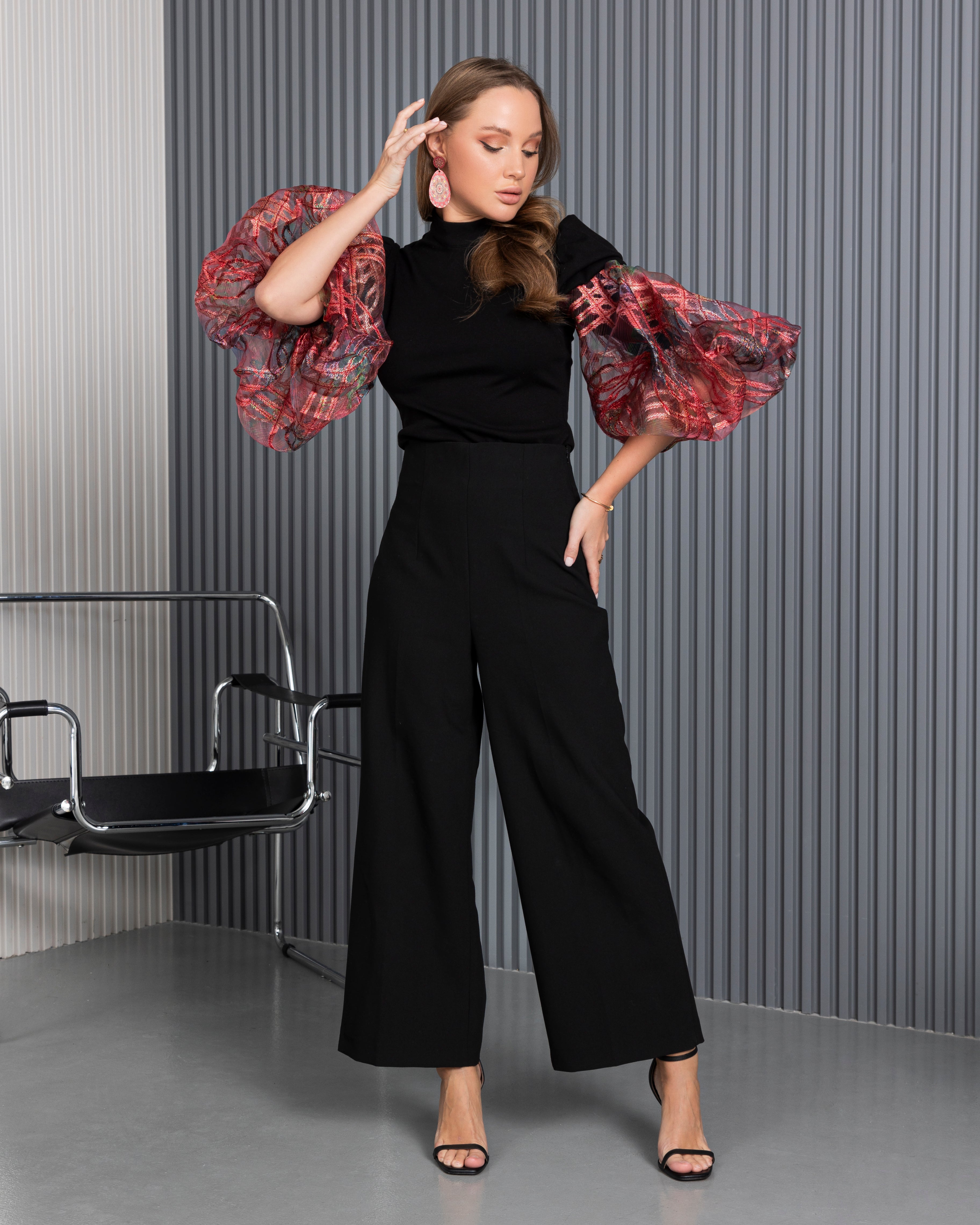 Turtleneck Blouse With Organza Sleeves