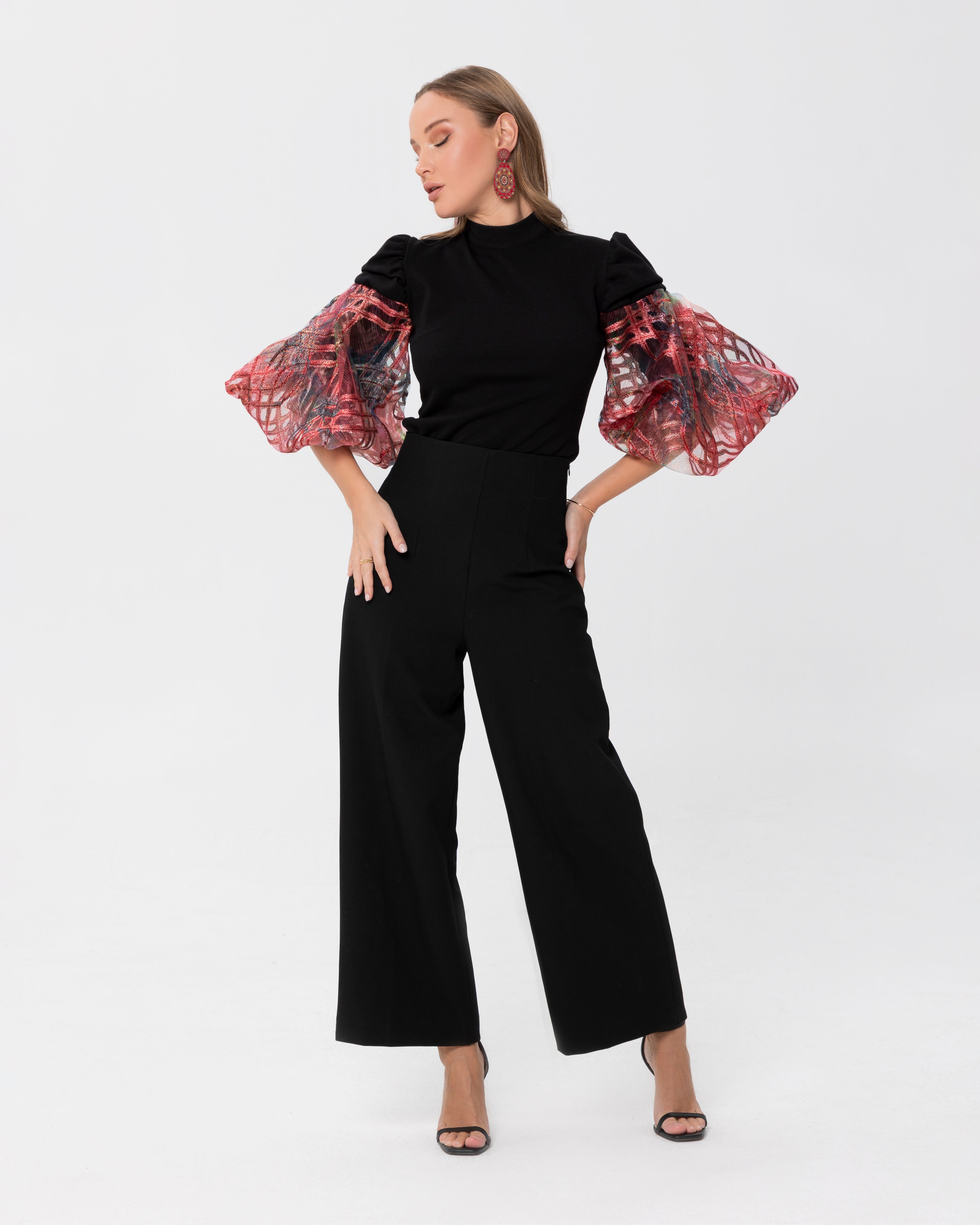 Turtleneck Blouse With Organza Sleeves