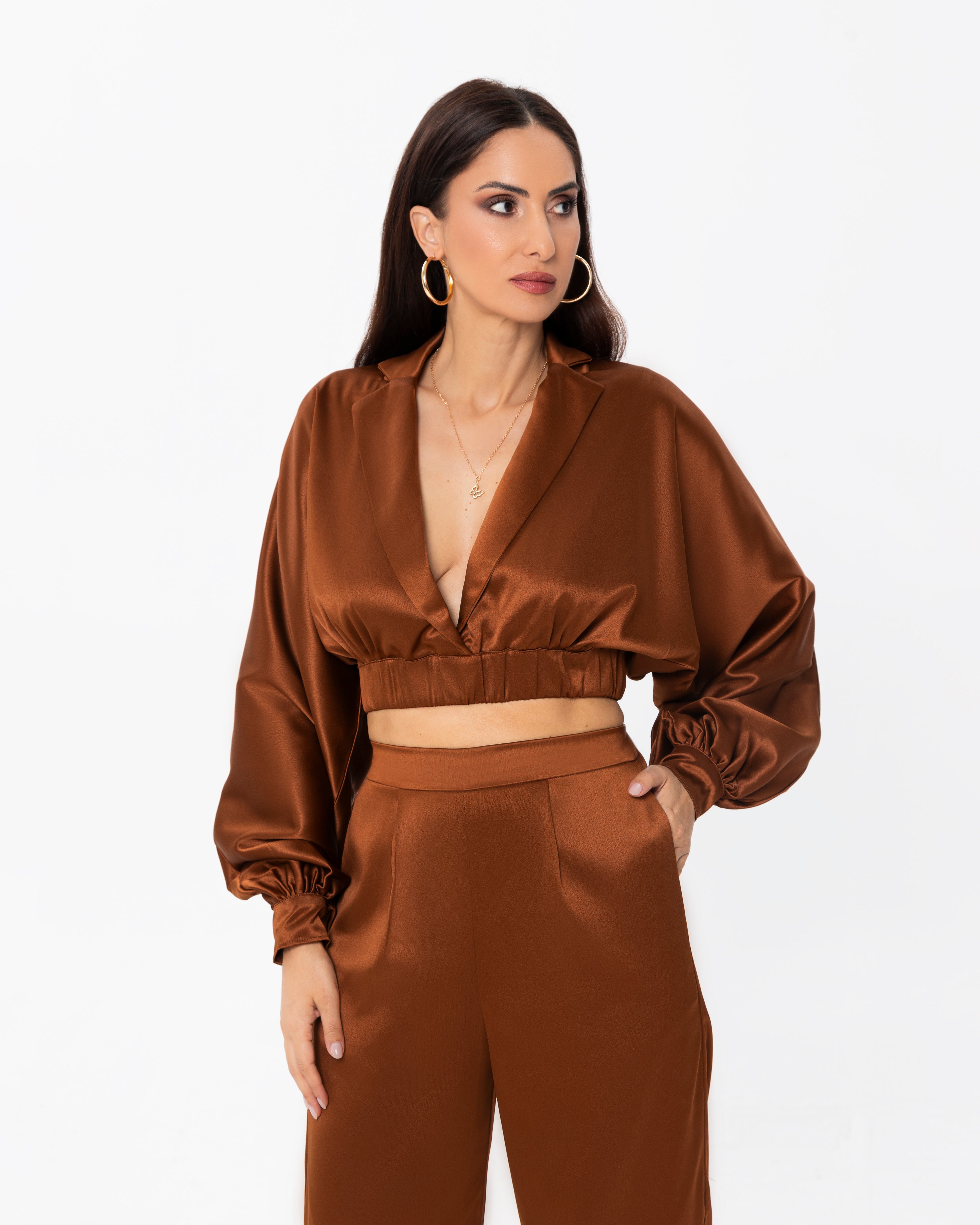 Bishop Sleeves Crop Top Co-ord Set
