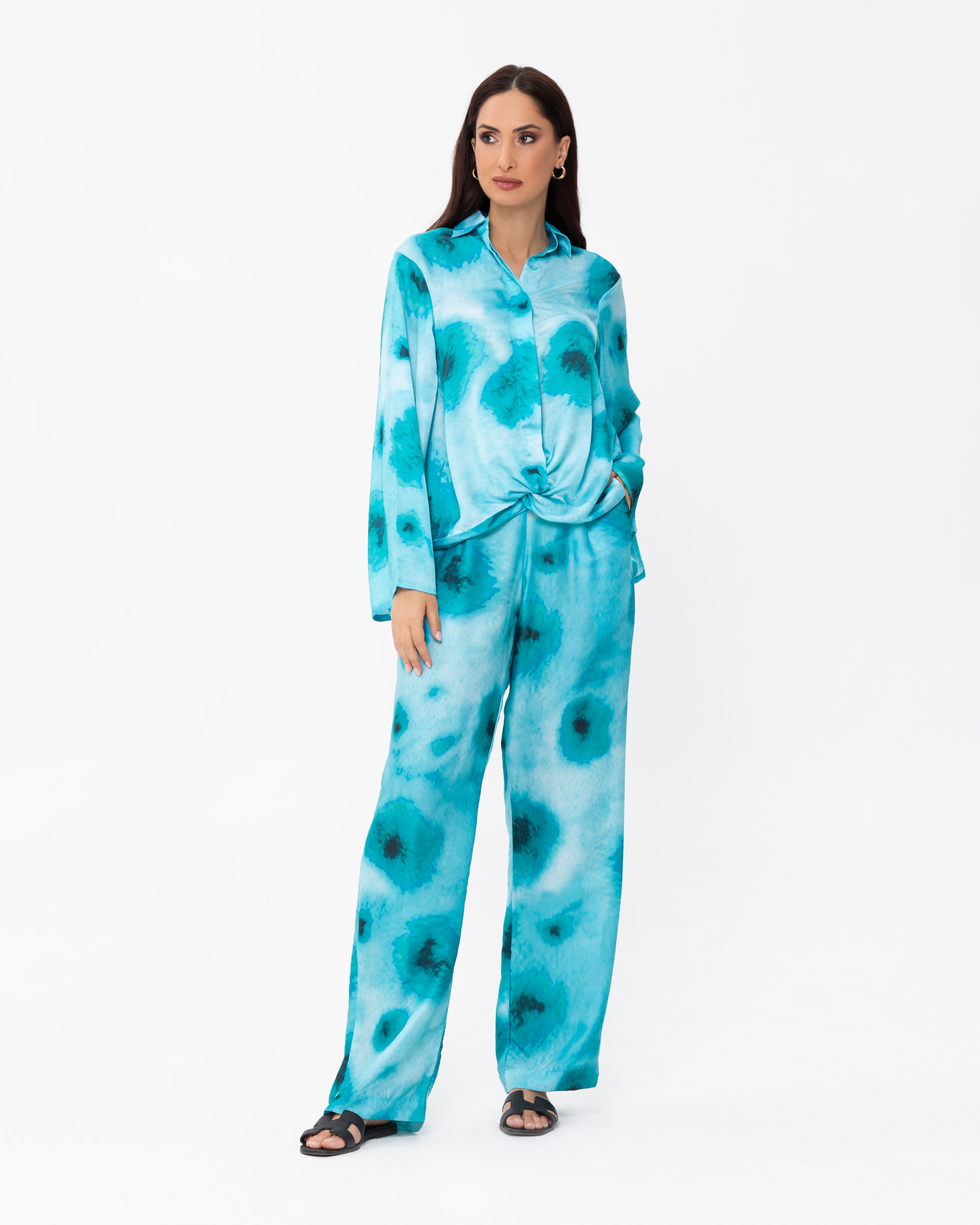 Knotted Shirt With Baggy Pants Co-ord Set