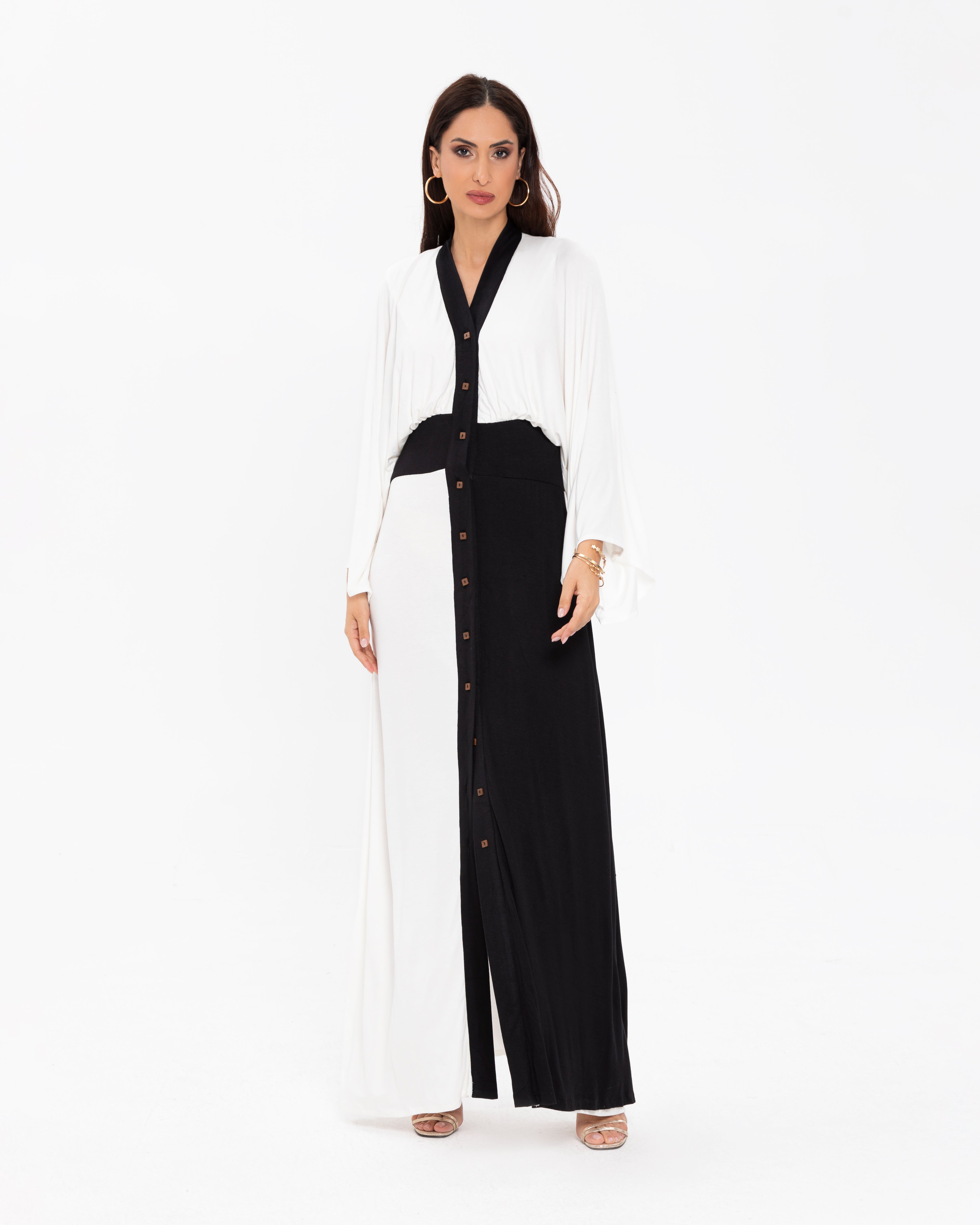 Batwing Button-Down Jersey Dress
