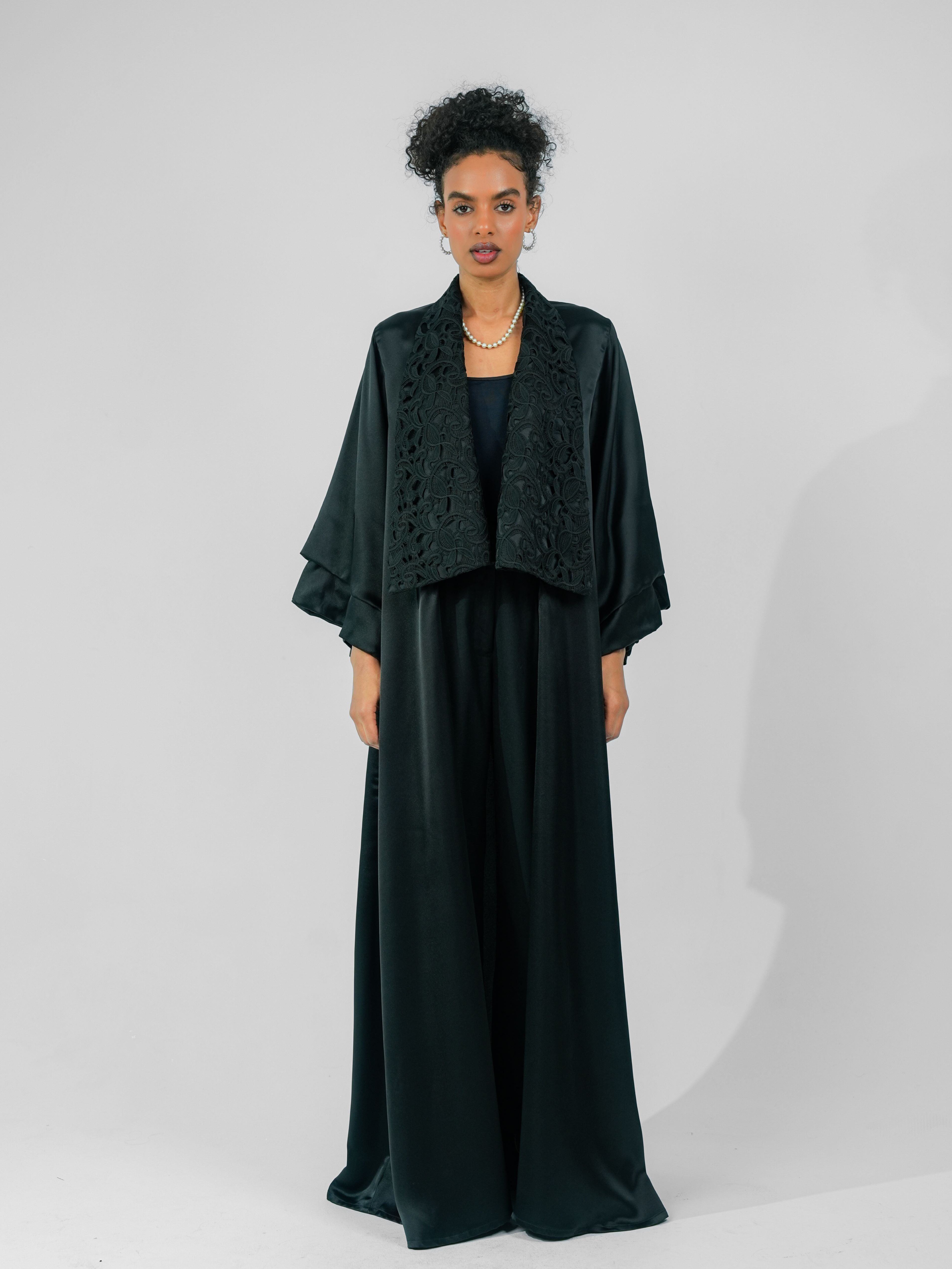 Abaya With Guipure Lapel