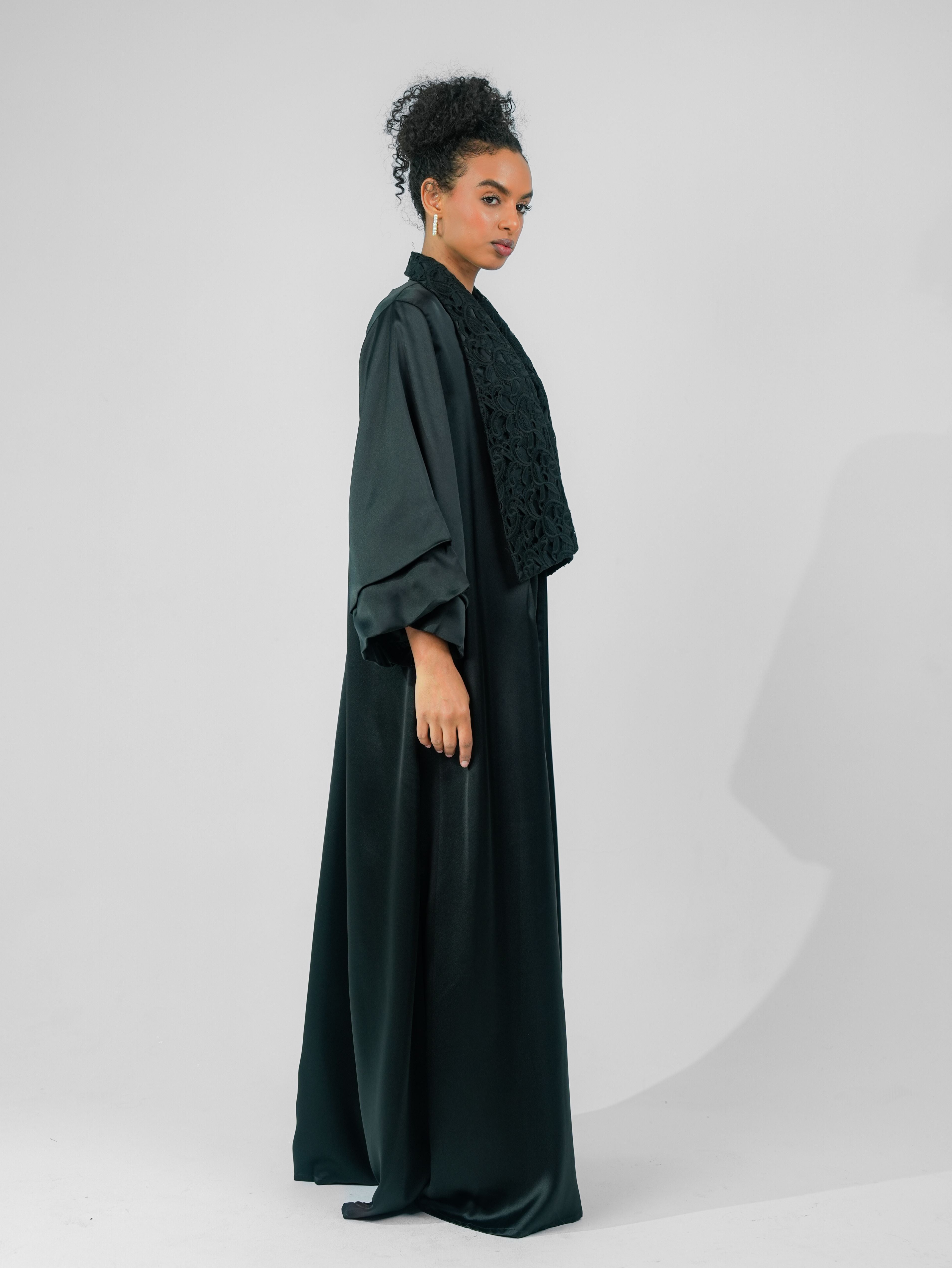 Abaya With Guipure Lapel